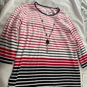 Alfred Dunner Red and Black Striped Top